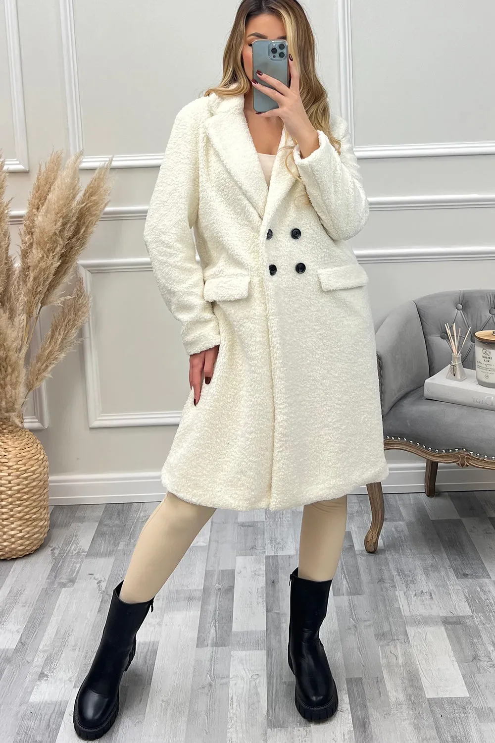 Dionne Cream Faux Fur Longline Jacket