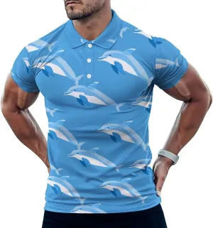 Dolphins Mens Polo Shirts Quick Dry Short Sleeve T-shirts Slim Tennis Collared Tees Tops