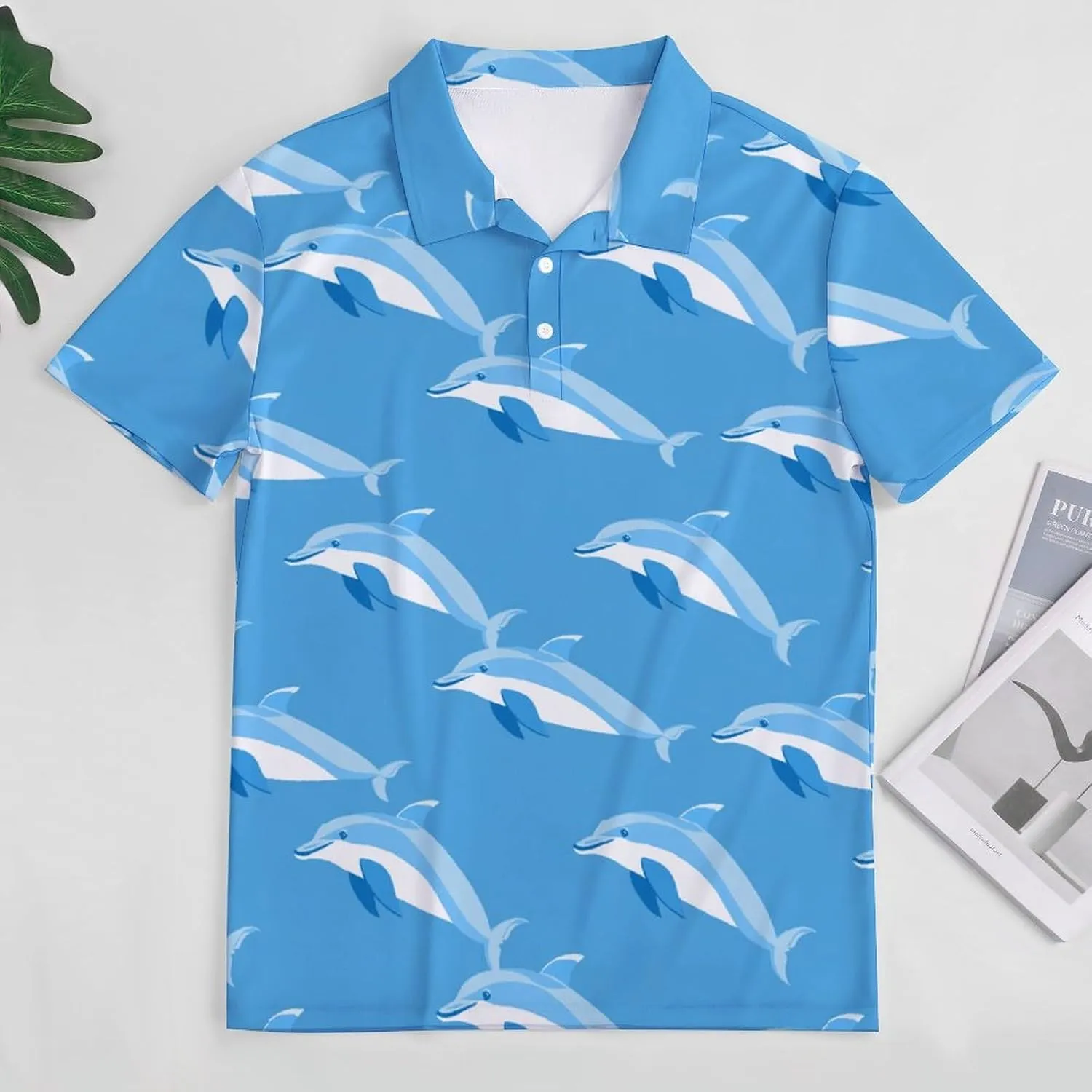 Dolphins Mens Polo Shirts Quick Dry Short Sleeve T-shirts Slim Tennis Collared Tees Tops