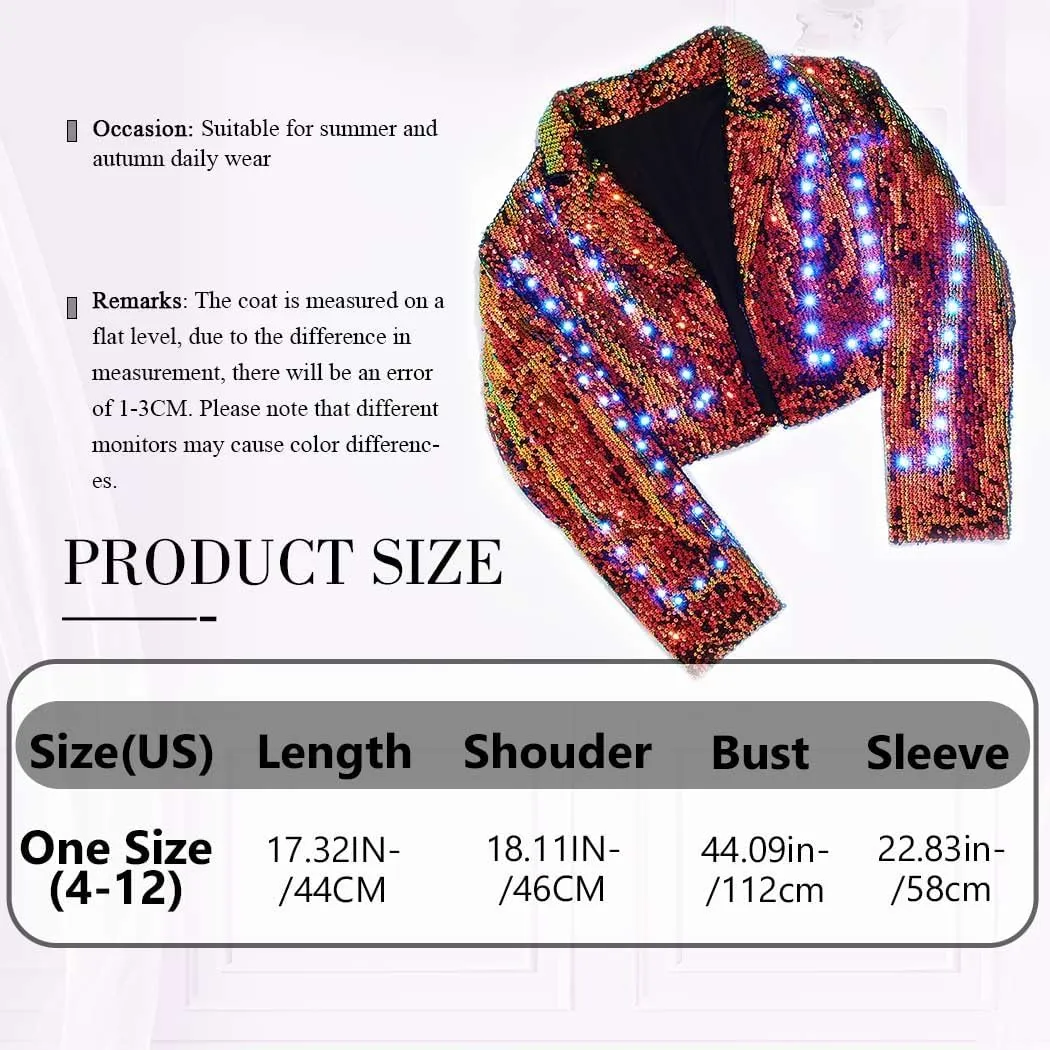 Edary Women's Light Up Sequin Jacket Coat Sparkly Long Sleeve Blazer Night Club Party New Years Glowing Jackets