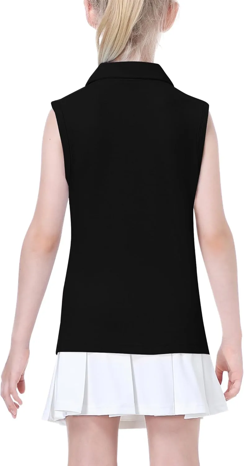 EXARUS Girls' Golf Sleeveless Shirts Polo Tennis Kids V-Neck Athletic Workout Tank Tops UPF 50  Quick Dry Golf Clothes