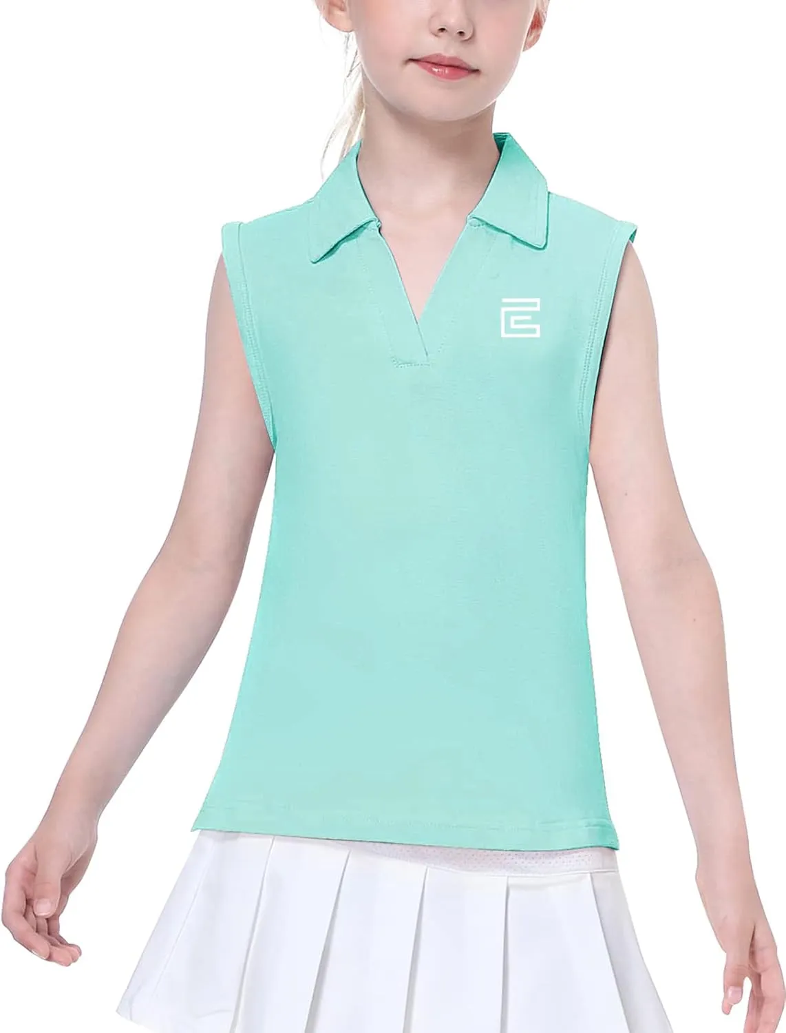 EXARUS Girls' Golf Sleeveless Shirts Polo Tennis Kids V-Neck Athletic Workout Tank Tops UPF 50  Quick Dry Golf Clothes