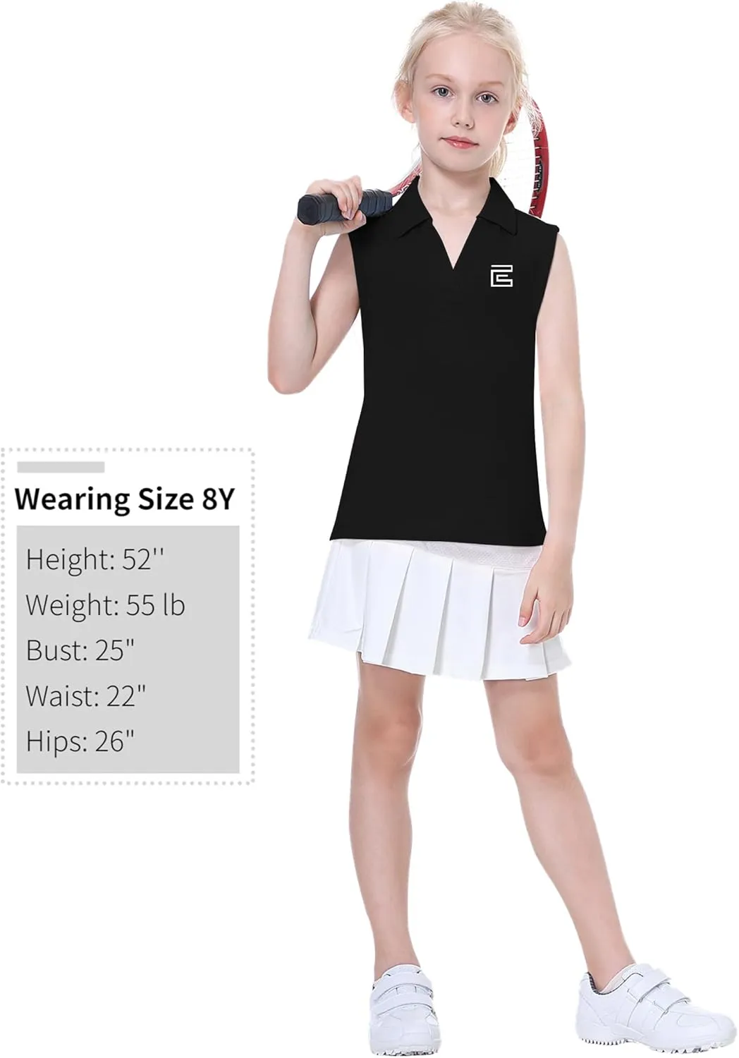 EXARUS Girls' Golf Sleeveless Shirts Polo Tennis Kids V-Neck Athletic Workout Tank Tops UPF 50  Quick Dry Golf Clothes