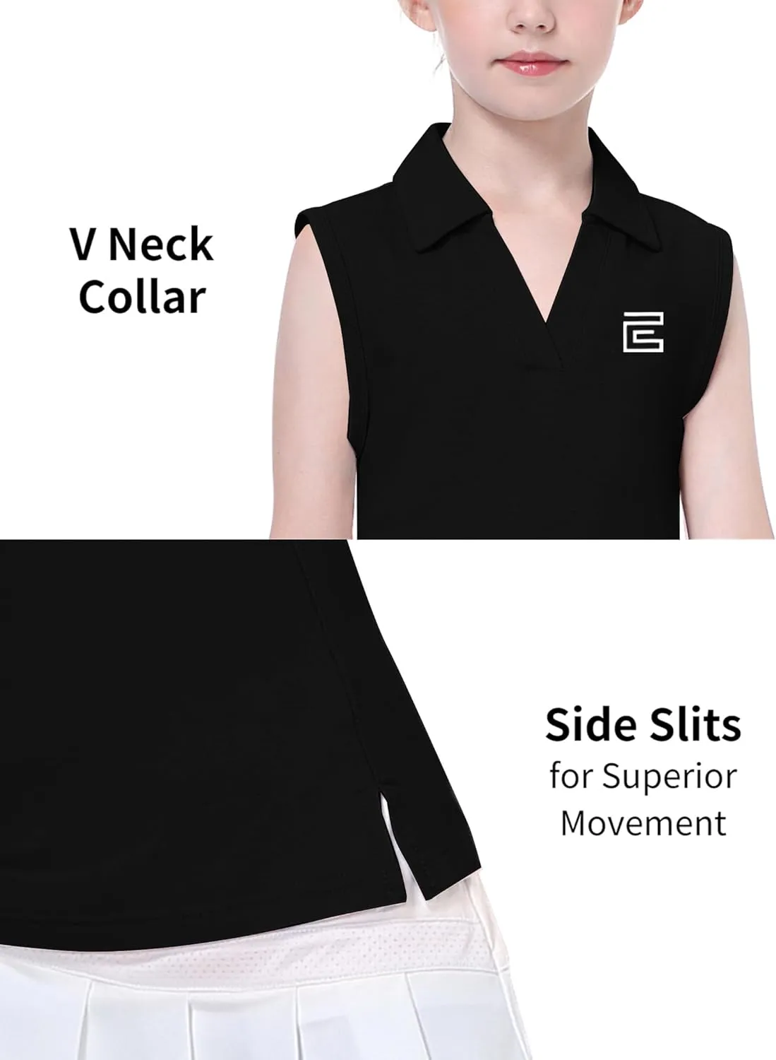 EXARUS Girls' Golf Sleeveless Shirts Polo Tennis Kids V-Neck Athletic Workout Tank Tops UPF 50  Quick Dry Golf Clothes