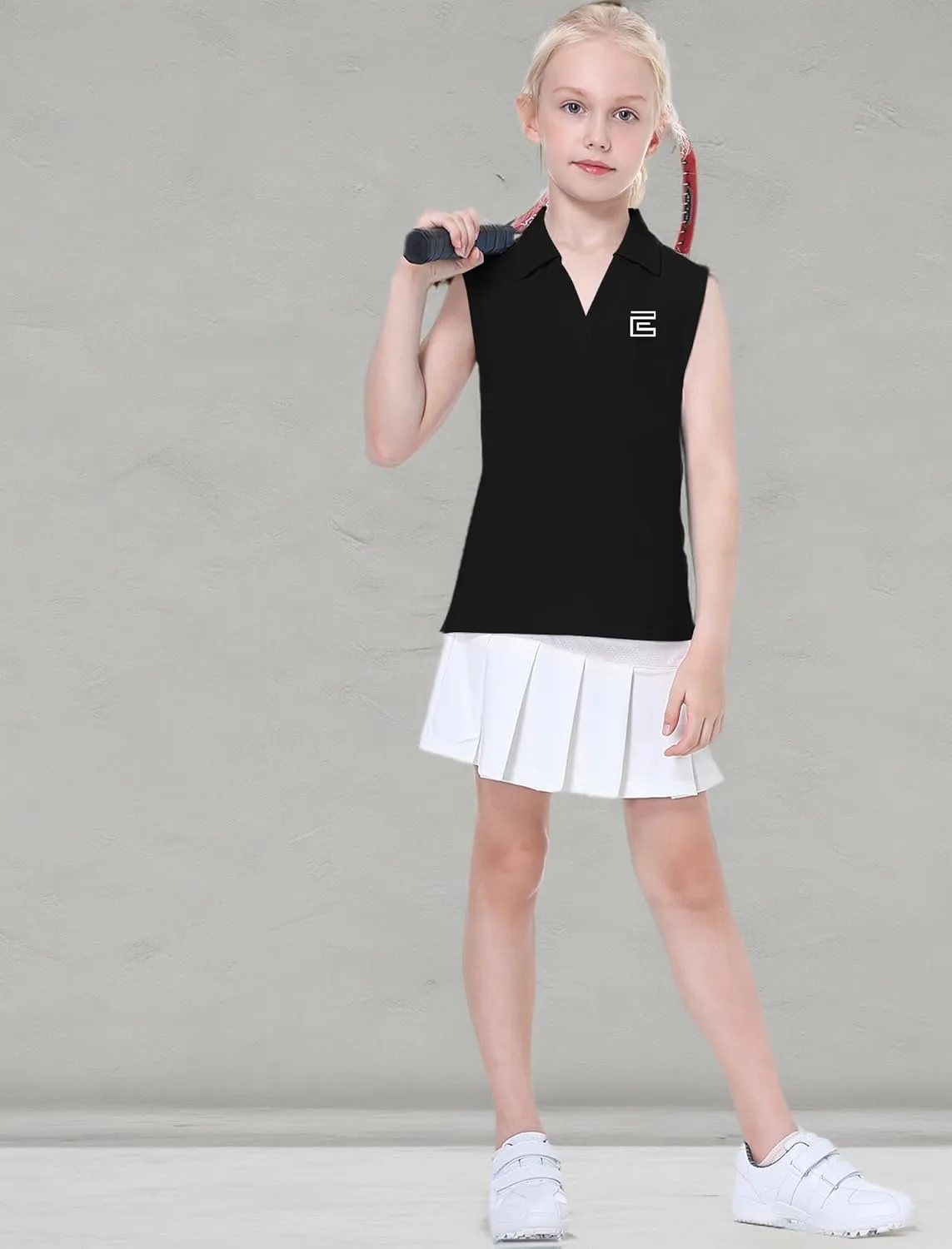 EXARUS Girls' Golf Sleeveless Shirts Polo Tennis Kids V-Neck Athletic Workout Tank Tops UPF 50  Quick Dry Golf Clothes