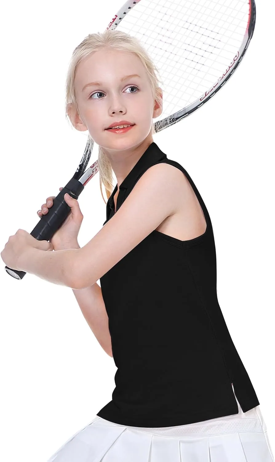 EXARUS Girls' Golf Sleeveless Shirts Polo Tennis Kids V-Neck Athletic Workout Tank Tops UPF 50  Quick Dry Golf Clothes