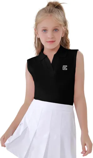 EXARUS Girls' Golf Sleeveless Shirts Polo Tennis Kids V-Neck Athletic Workout Tank Tops UPF 50  Quick Dry Golf Clothes