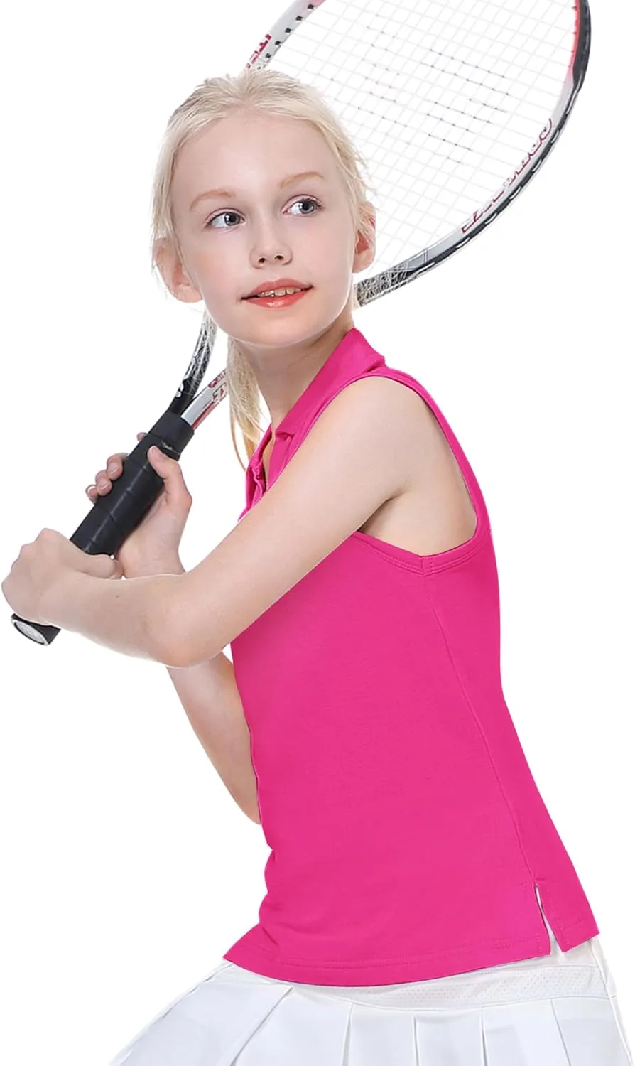 EXARUS Girls' Golf Sleeveless Shirts Polo Tennis Kids V-Neck Athletic Workout Tank Tops UPF 50  Quick Dry Golf Clothes