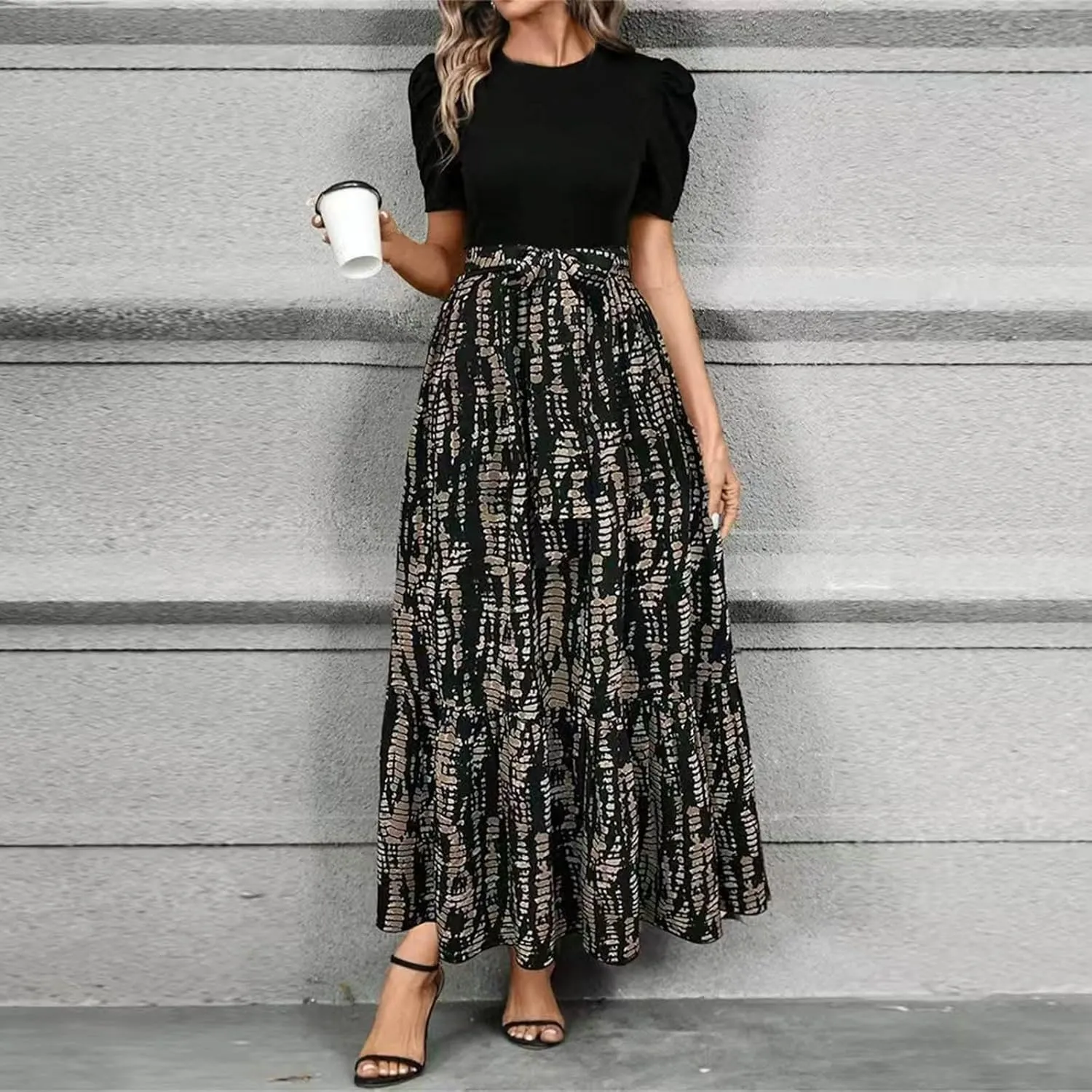 fanmpghleoo Summer Maxi Dresses for Women 2025 Short Sleeve Empire Waist Dress Flowy Beach Vacation Wrap A Line Midi Dresses