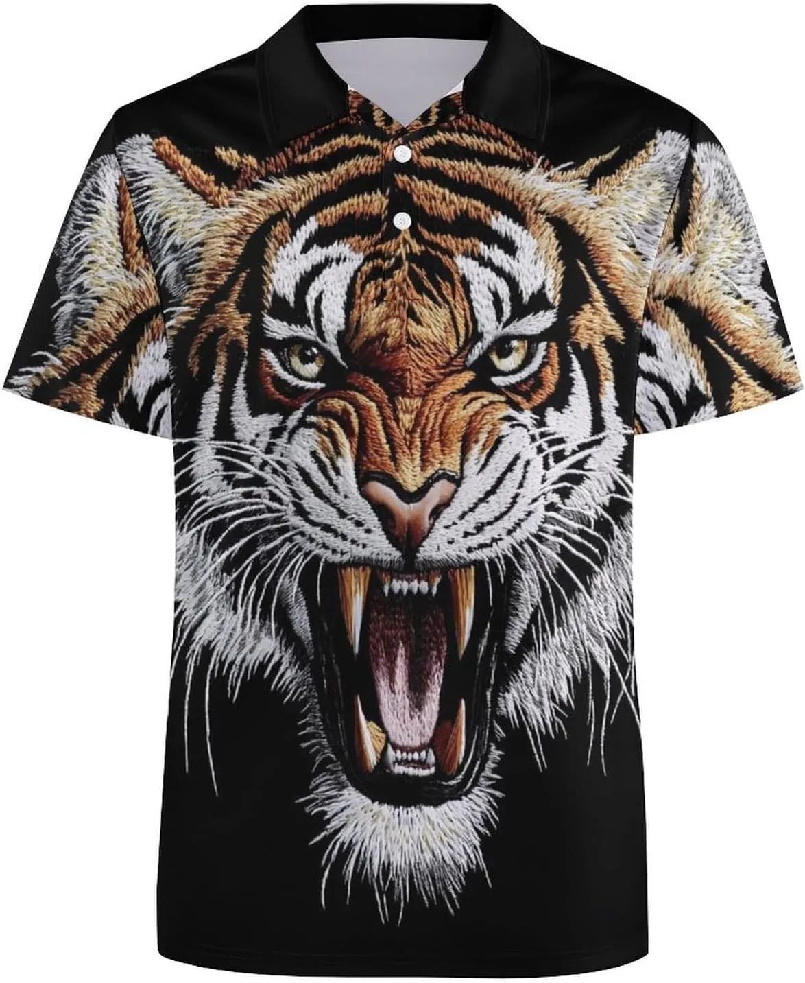 Fierce Tiger Head Mens Polo Shirts Quick Dry Short Sleeve T-shirts Slim Tennis Collared Tees Tops