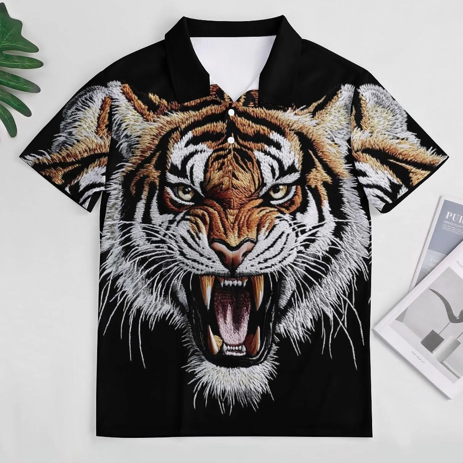 Fierce Tiger Head Mens Polo Shirts Quick Dry Short Sleeve T-shirts Slim Tennis Collared Tees Tops