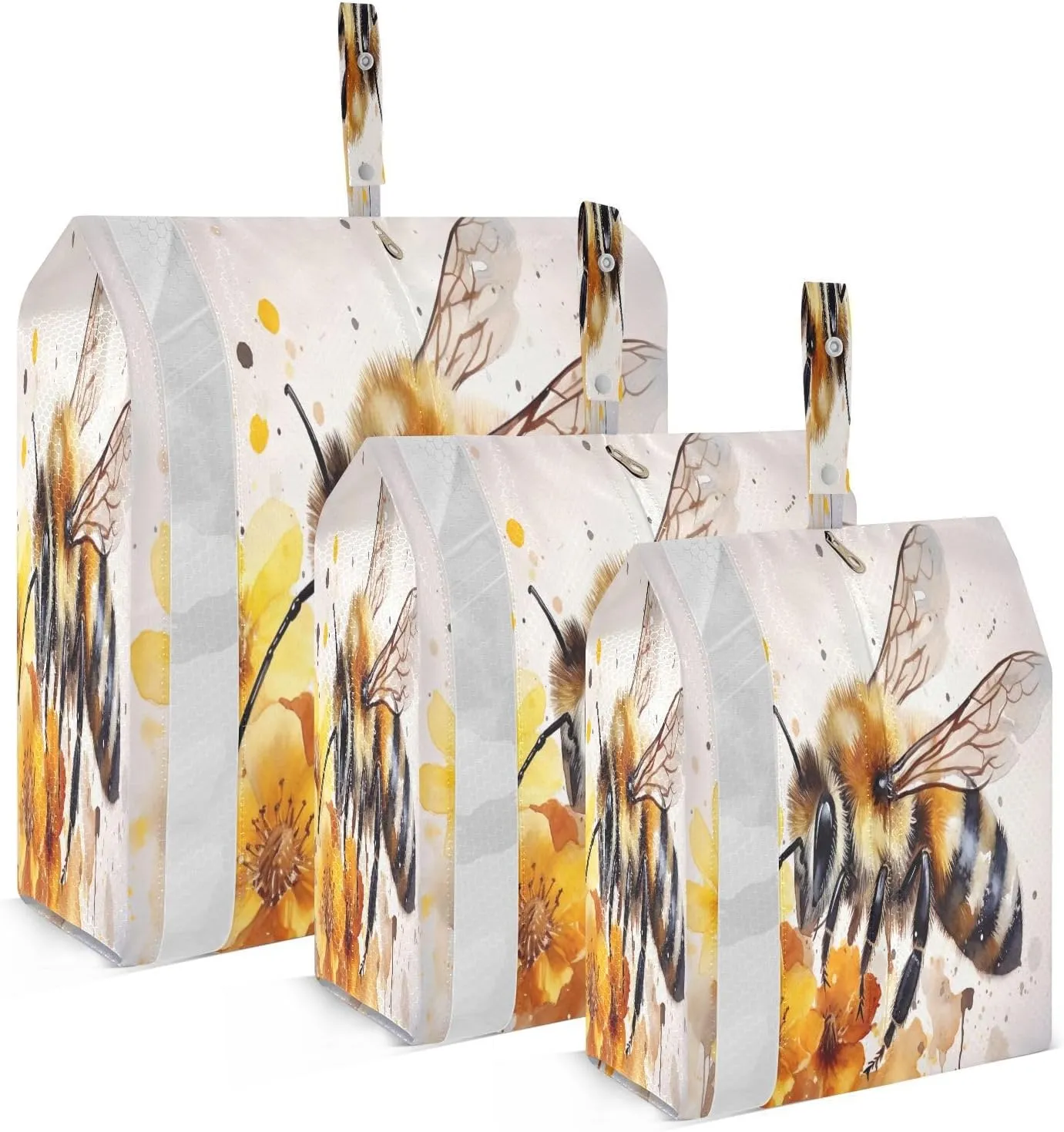 Floral White Bees Packing Cubes for Travel 3 Set Luggage Packing Cubes Luggage Bags for Easy Packing