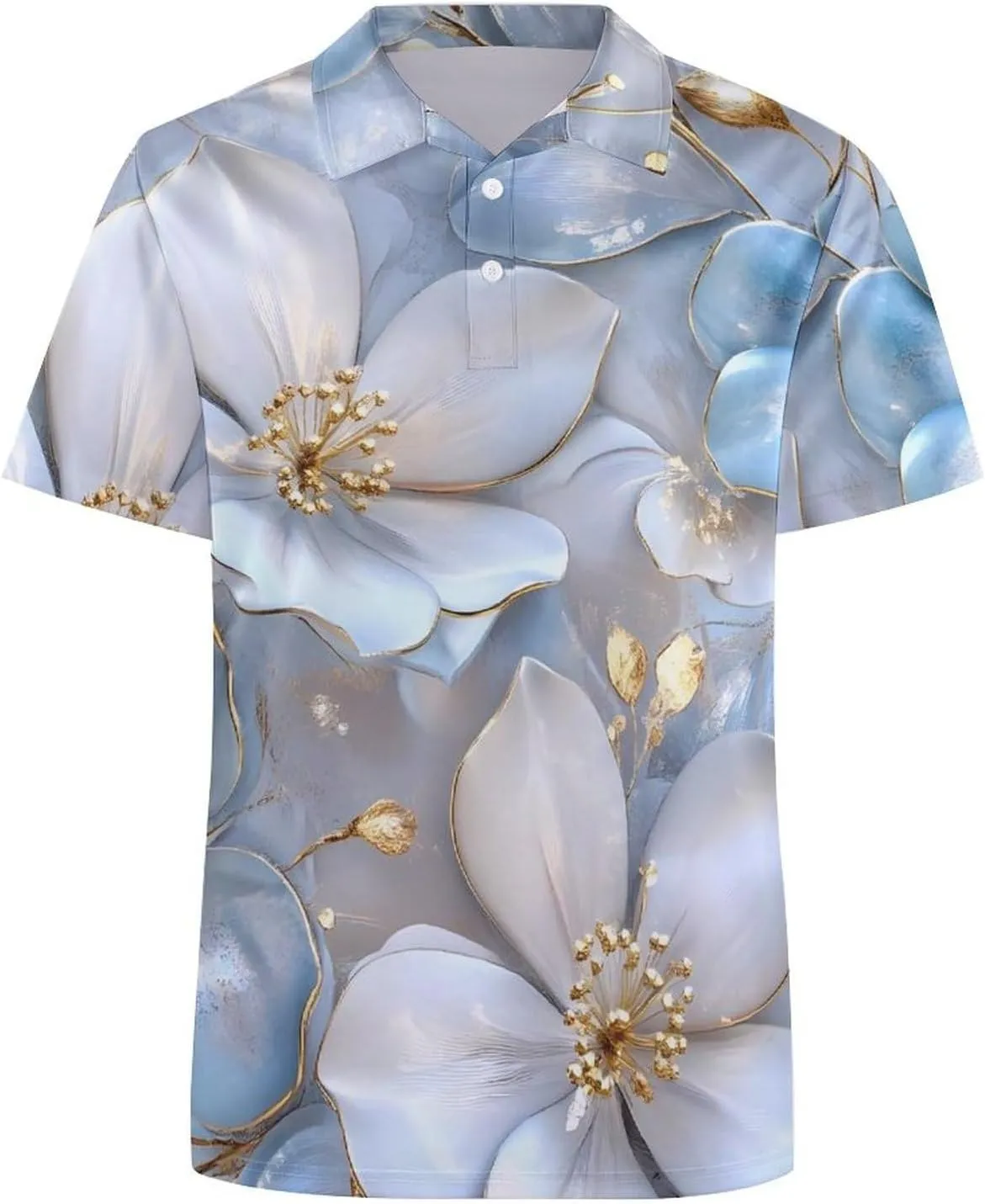 Flower Floral 3D Effect Mens Polo Shirts Quick Dry Short Sleeve T-shirts Slim Tennis Collared Tees Tops
