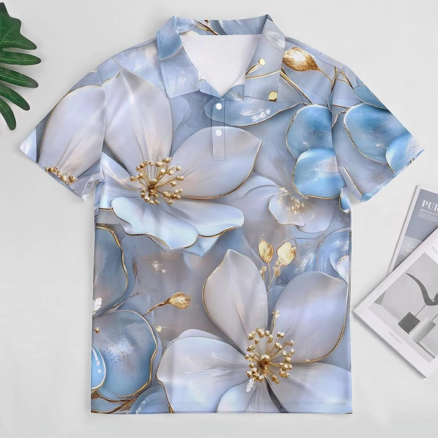 Flower Floral 3D Effect Mens Polo Shirts Quick Dry Short Sleeve T-shirts Slim Tennis Collared Tees Tops