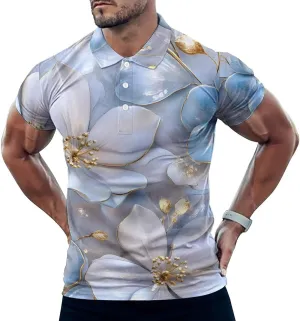 Flower Floral 3D Effect Mens Polo Shirts Quick Dry Short Sleeve T-shirts Slim Tennis Collared Tees Tops
