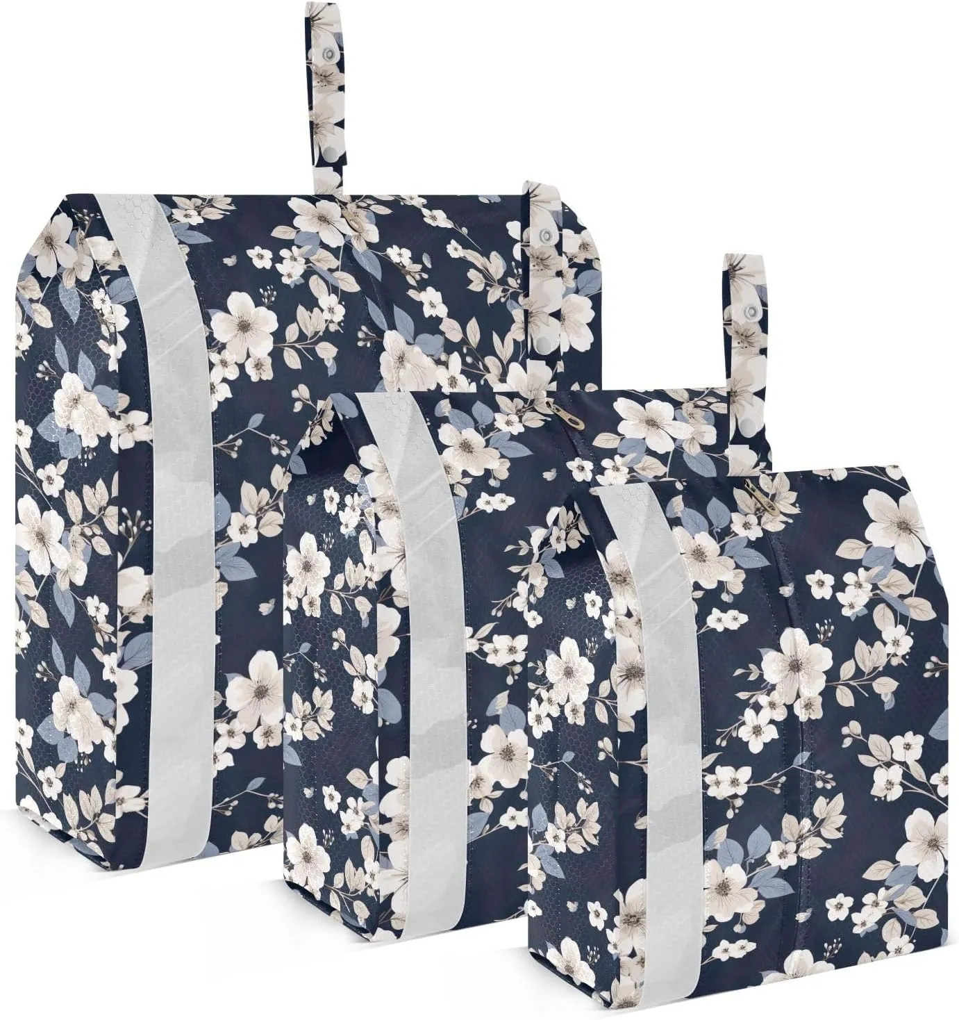 Flowers Floral Black Packing Cubes for Travel 3 Set Luggage Packing Cubes Luggage Packing Organizers for Easy Packing