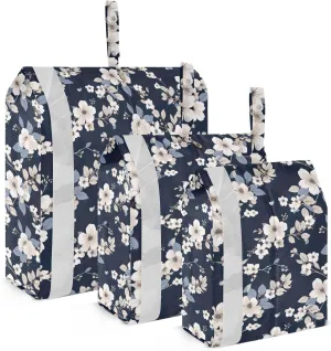 Flowers Floral Black Packing Cubes for Travel 3 Set Luggage Packing Cubes Luggage Packing Organizers for Easy Packing