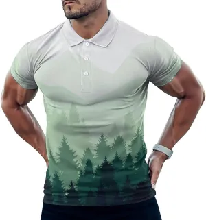 Forest Landscape Mens Polo Shirts Quick Dry Short Sleeve T-shirts Slim Tennis Collared Tees Tops