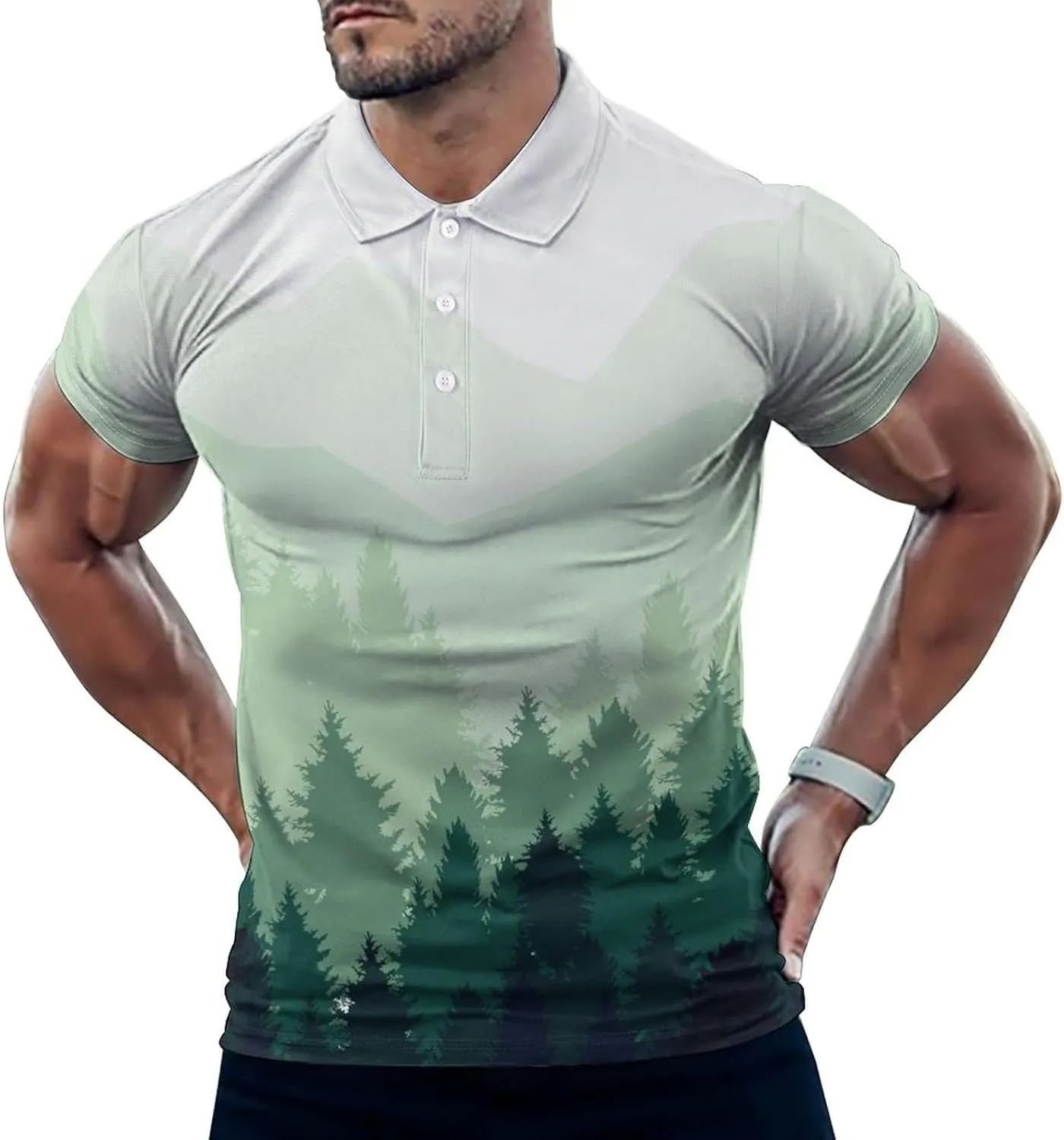 Forest Landscape Mens Polo Shirts Quick Dry Short Sleeve T-shirts Slim Tennis Collared Tees Tops