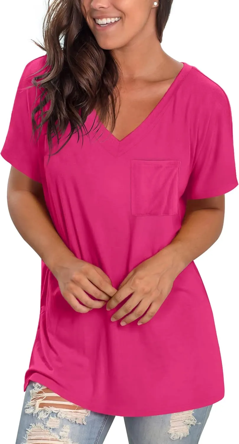 Geifa Womens T Shirts Short Sleeve V Neck Casual Summer Tops Tshirts with Pocket