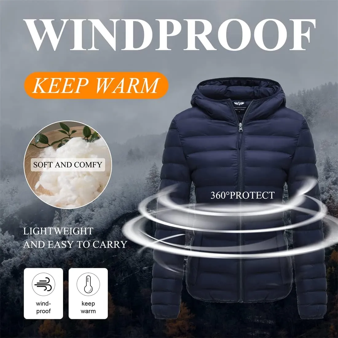GGleaf Women's Hooded Packable Ultra Light Coat Warm Short Puffer Jacket