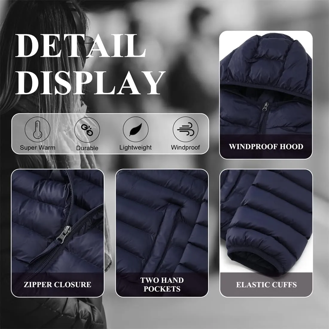 GGleaf Women's Hooded Packable Ultra Light Coat Warm Short Puffer Jacket
