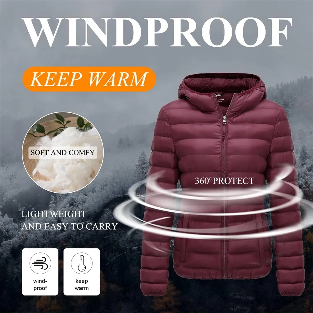 GGleaf Women's Hooded Packable Ultra Light Coat Warm Short Puffer Jacket