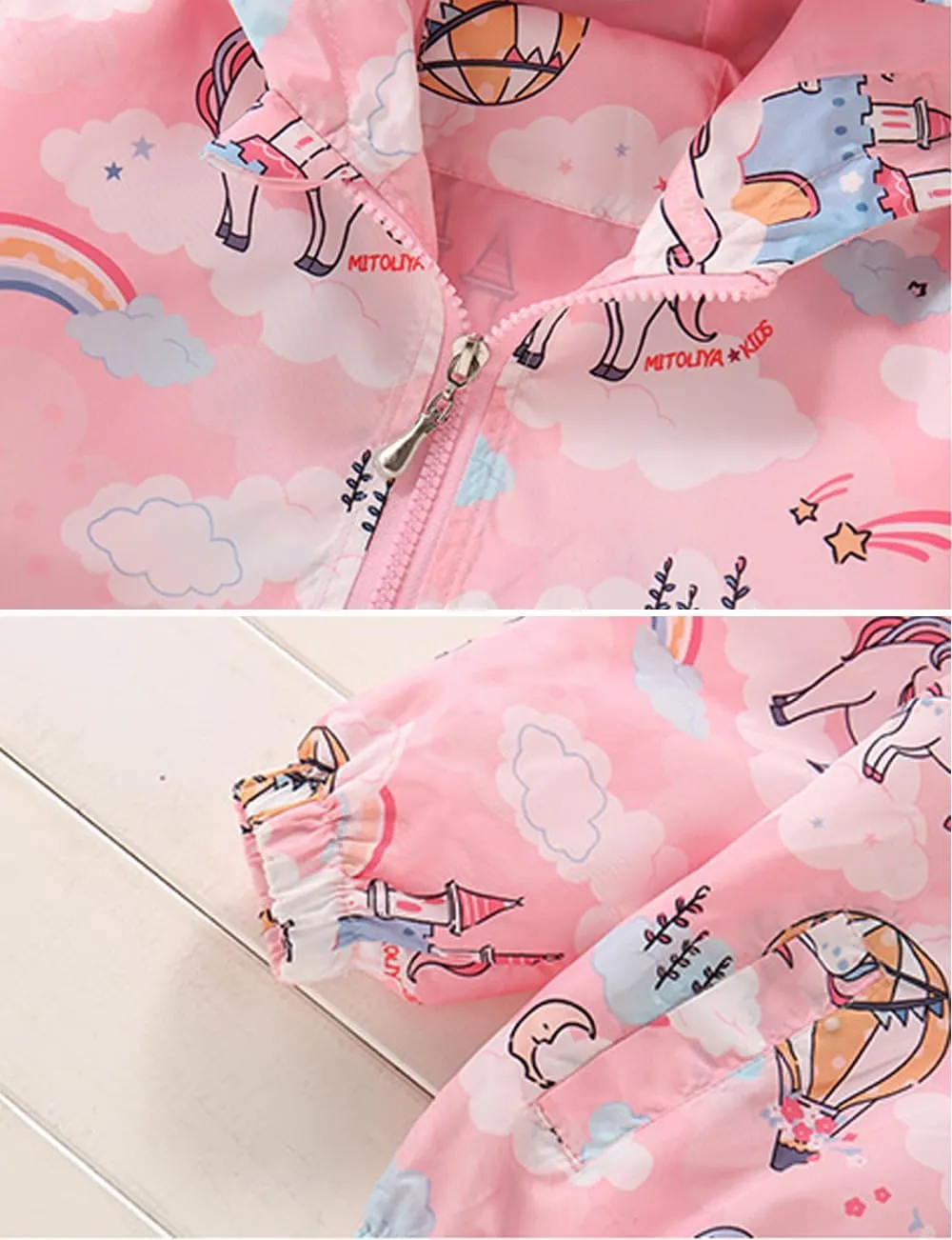 Girls Cartoon Unicorn Jackets Spring Zip Kids Hooded Flamingo Windbreaker for Toddler Pink Light Outwear
