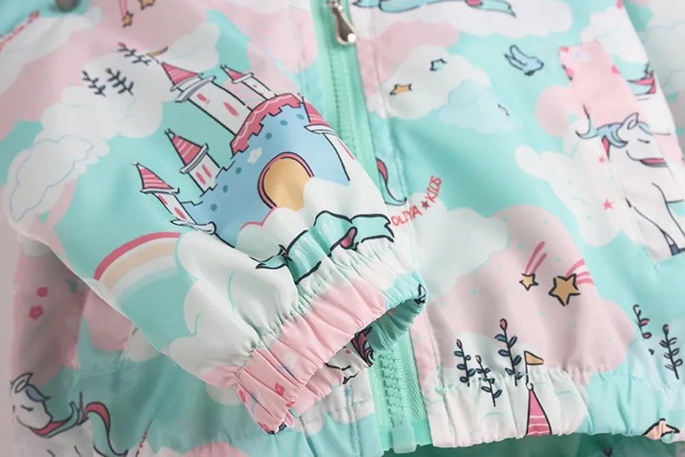 Girls Cartoon Unicorn Jackets Spring Zip Kids Hooded Flamingo Windbreaker for Toddler Pink Light Outwear
