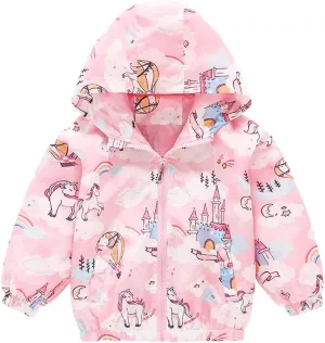 Girls Cartoon Unicorn Jackets Spring Zip Kids Hooded Flamingo Windbreaker for Toddler Pink Light Outwear