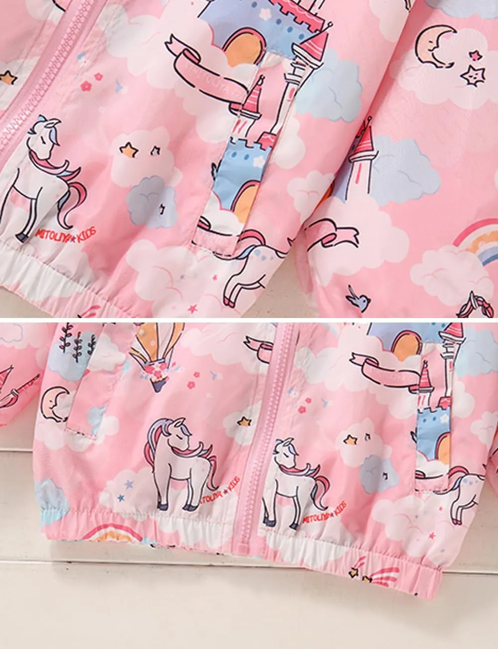 Girls Cartoon Unicorn Jackets Spring Zip Kids Hooded Flamingo Windbreaker for Toddler Pink Light Outwear