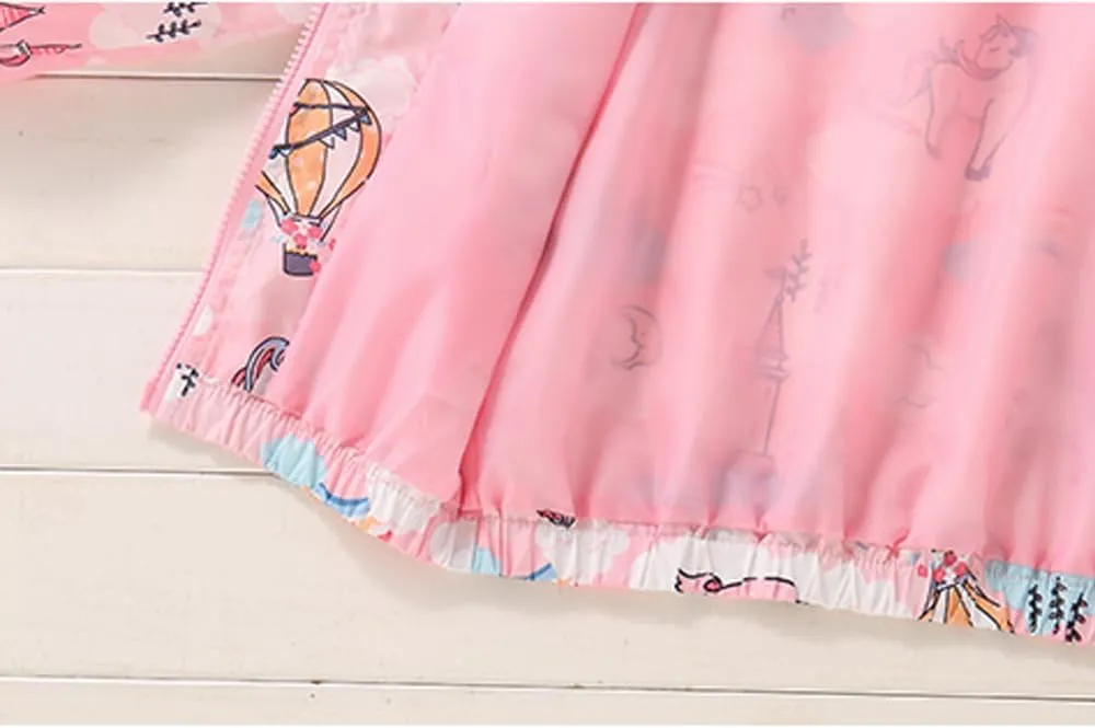 Girls Cartoon Unicorn Jackets Spring Zip Kids Hooded Flamingo Windbreaker for Toddler Pink Light Outwear