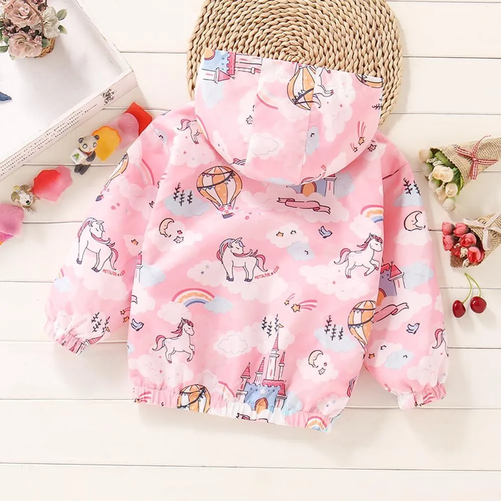 Girls Cartoon Unicorn Jackets Spring Zip Kids Hooded Flamingo Windbreaker for Toddler Pink Light Outwear