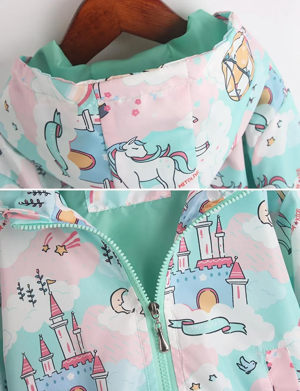 Girls Cartoon Unicorn Jackets Spring Zip Kids Hooded Flamingo Windbreaker for Toddler Pink Light Outwear