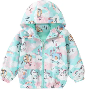Girls Cartoon Unicorn Jackets Spring Zip Kids Hooded Flamingo Windbreaker for Toddler Pink Light Outwear