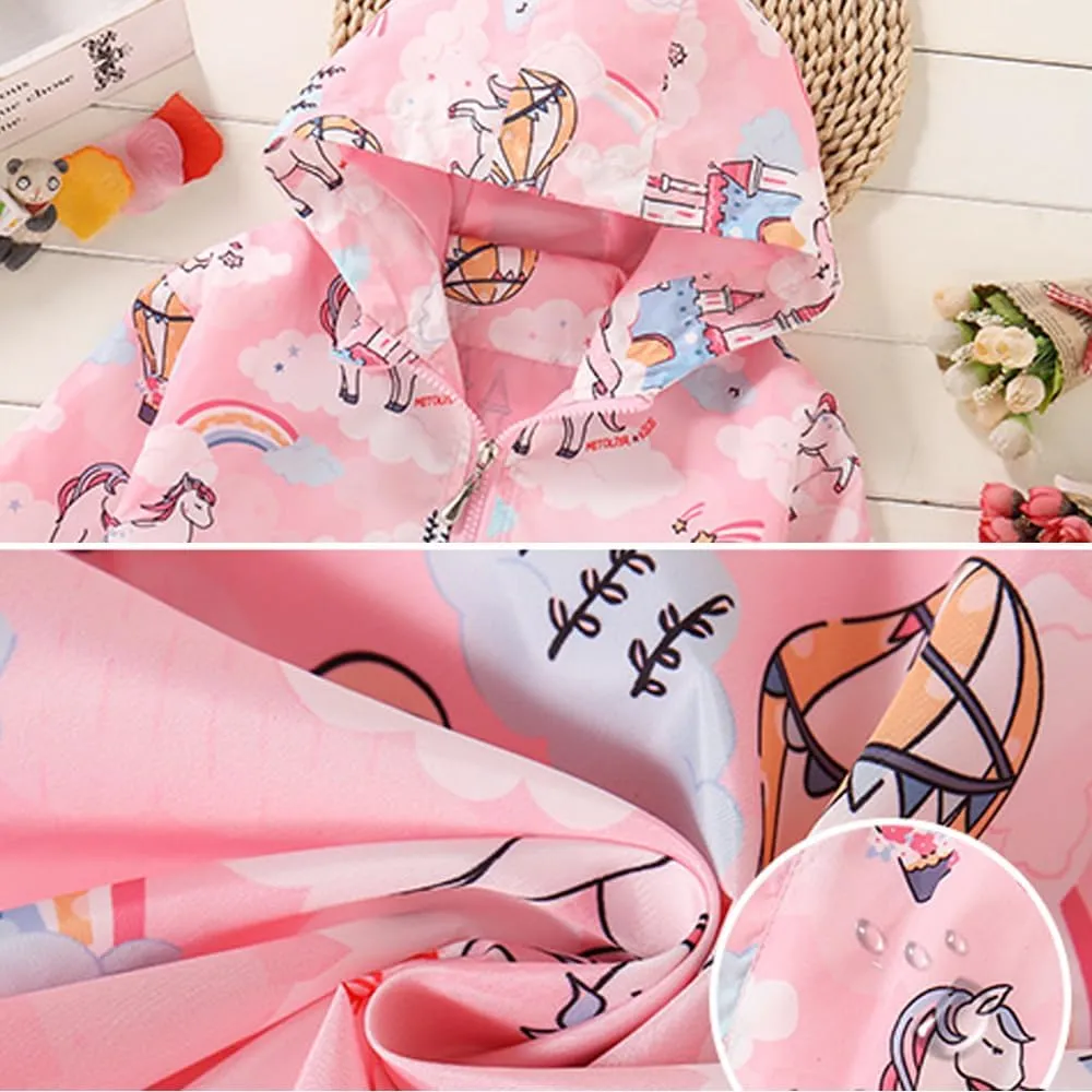 Girls Cartoon Unicorn Jackets Spring Zip Kids Hooded Flamingo Windbreaker for Toddler Pink Light Outwear