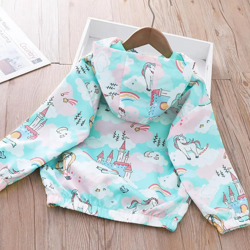 Girls Cartoon Unicorn Jackets Spring Zip Kids Hooded Flamingo Windbreaker for Toddler Pink Light Outwear