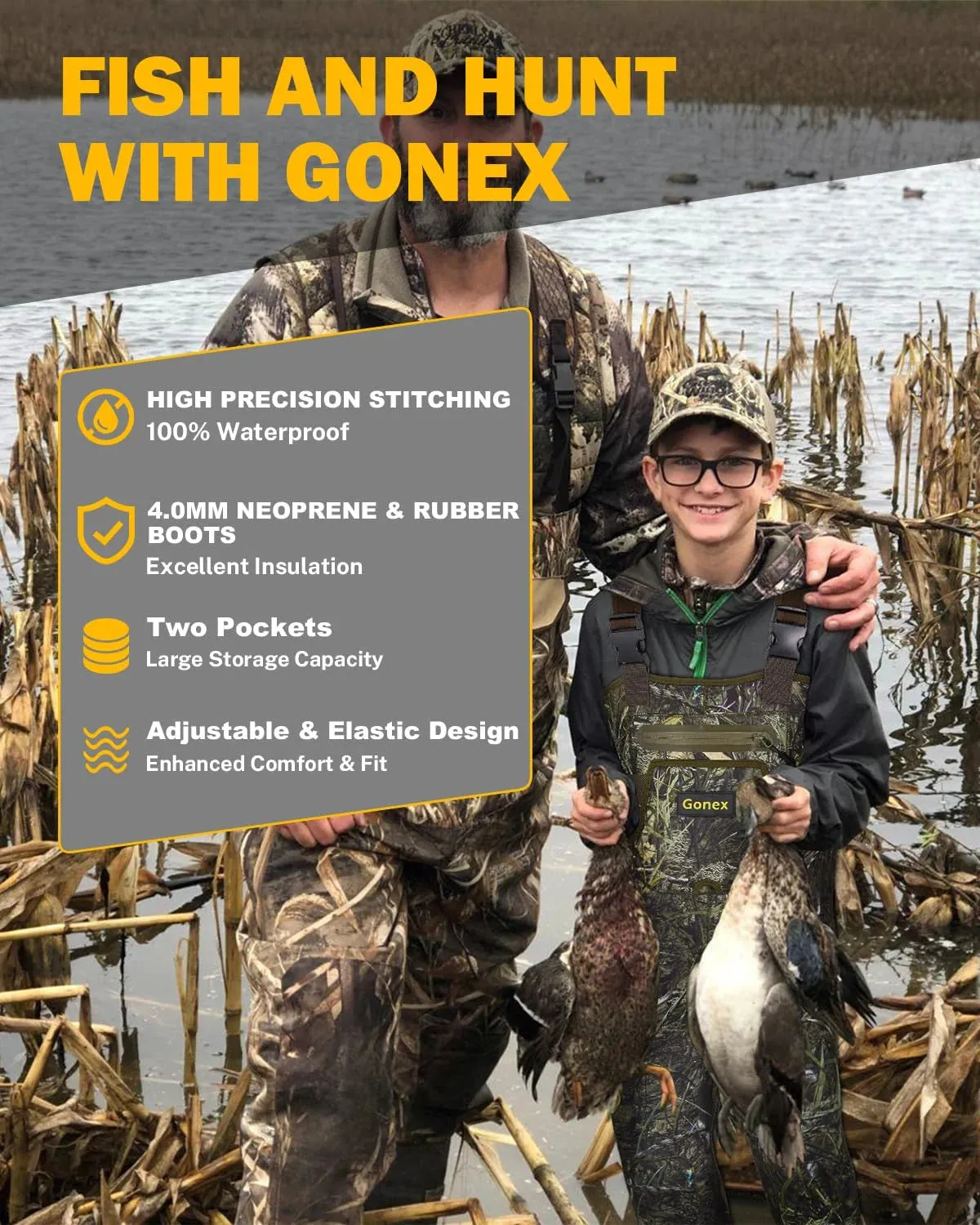 Gonex Neoprene Chest Waders with Boots for Kids