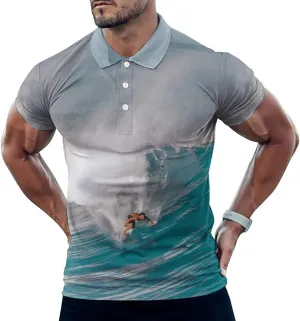 Hawaii Ocean Surfing Mens Polo Shirts Quick Dry Short Sleeve T-shirts Slim Tennis Collared Tees Tops