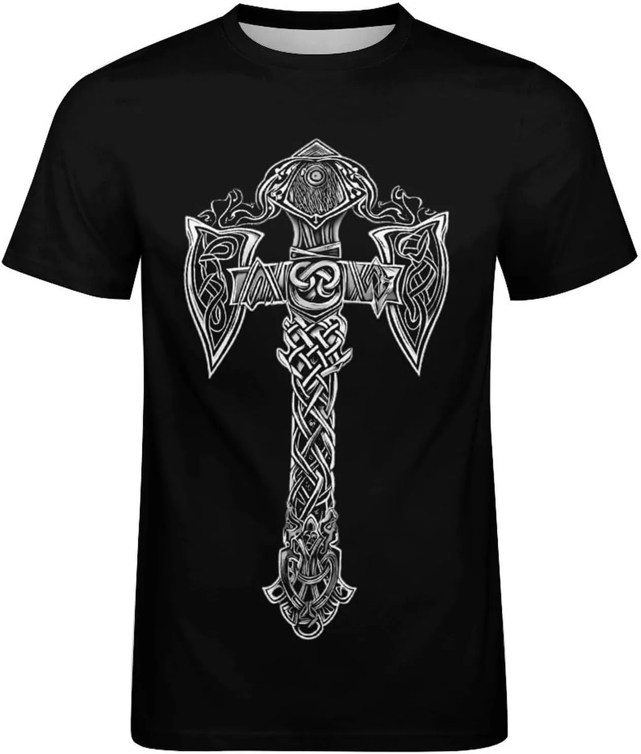 HOTYD Mens T-Shirts Jesus Cross Faith Vintage Oil Painting Casual T-Shirts Summer Short Sleeve Crew Neck Christian Tops