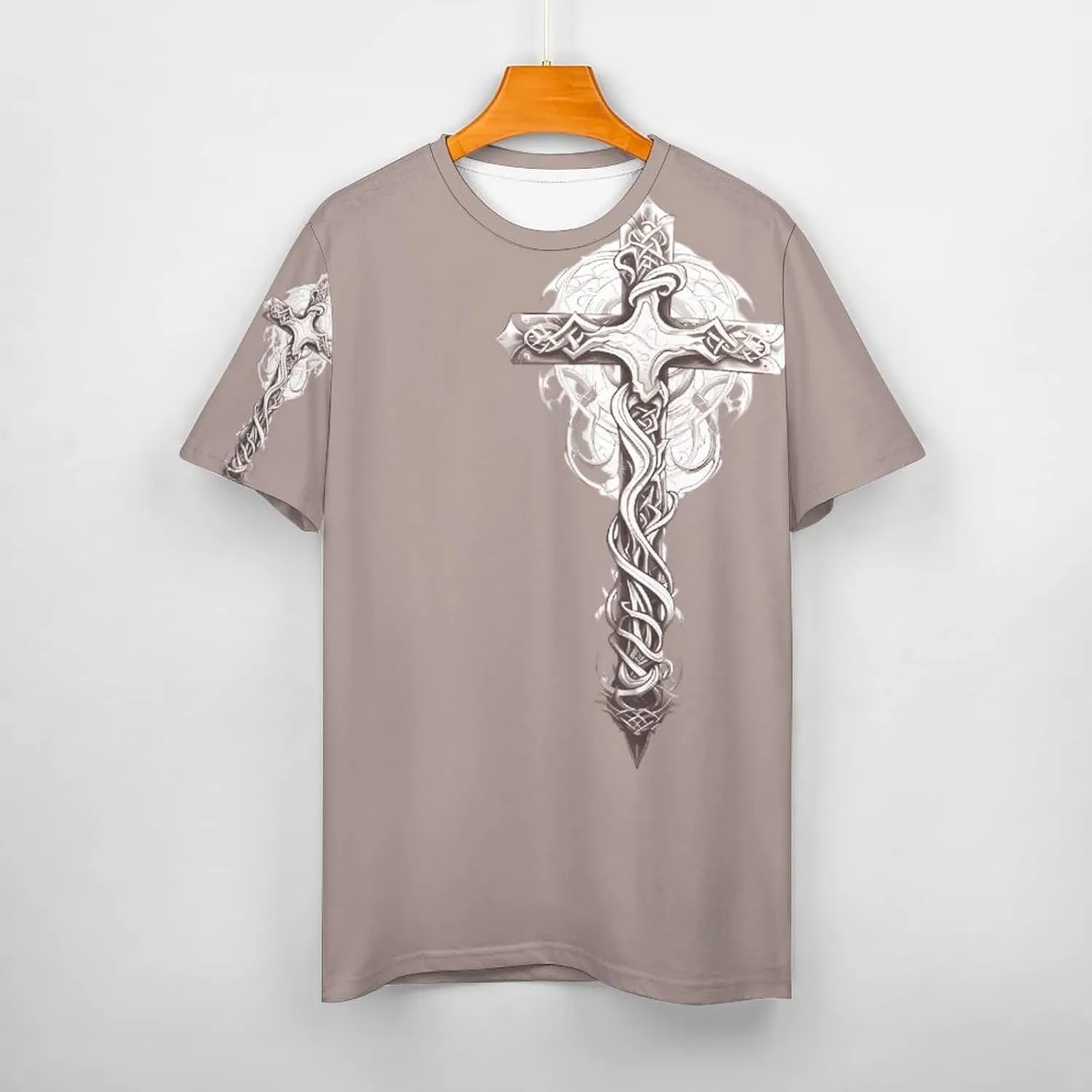 HOTYD Mens T-Shirts Jesus Cross Faith Vintage Oil Painting Casual T-Shirts Summer Short Sleeve Crew Neck Christian Tops