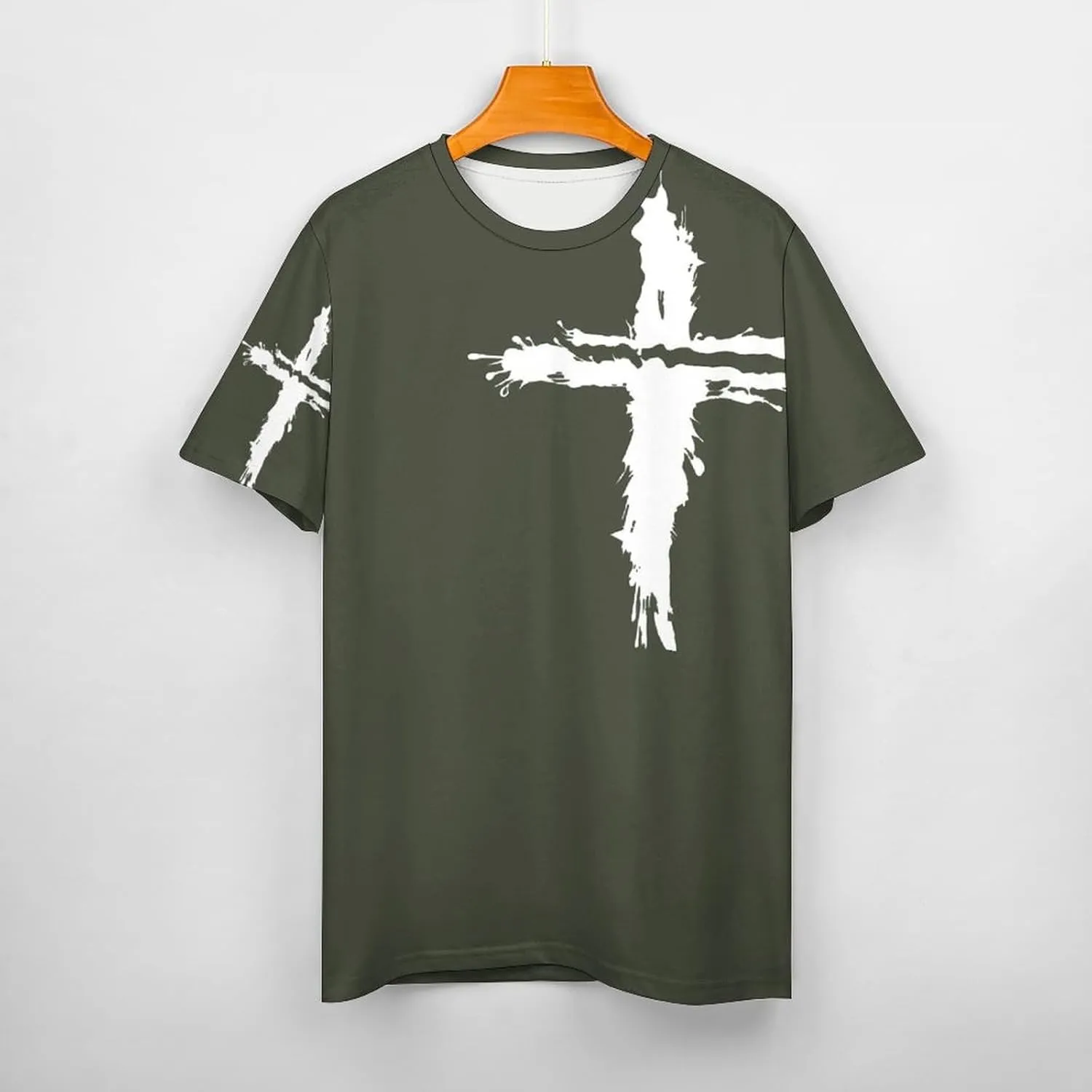 HOTYD Mens T-Shirts Jesus Cross Faith Vintage Oil Painting Casual T-Shirts Summer Short Sleeve Crew Neck Christian Tops