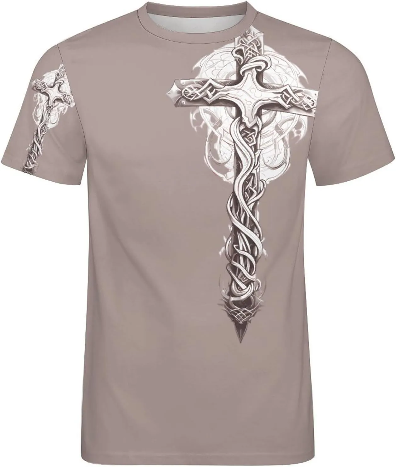 HOTYD Mens T-Shirts Jesus Cross Faith Vintage Oil Painting Casual T-Shirts Summer Short Sleeve Crew Neck Christian Tops