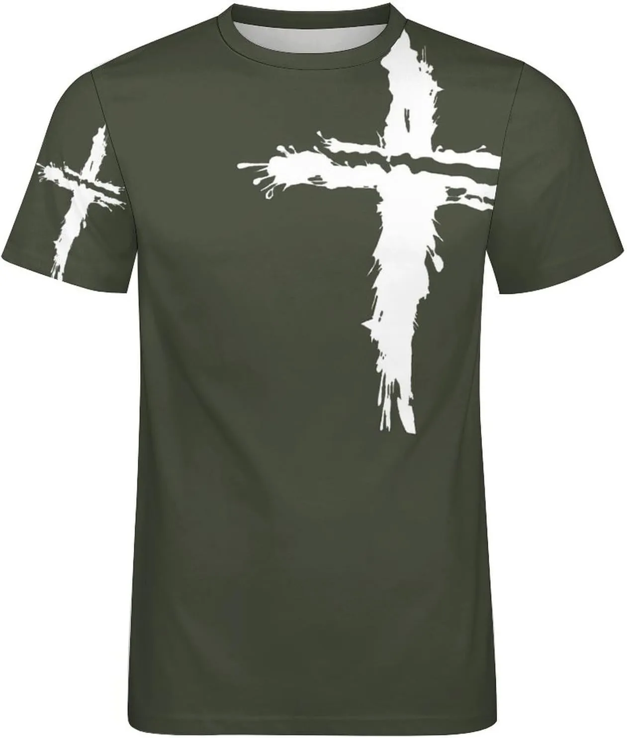 HOTYD Mens T-Shirts Jesus Cross Faith Vintage Oil Painting Casual T-Shirts Summer Short Sleeve Crew Neck Christian Tops
