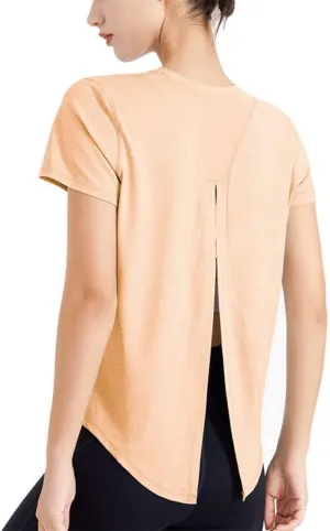 HSQMA Women Workout Shirts Short Sleeve Athletic Running Gym Tee Shirts Yoga TopQuick Dry Fitness Gym T ShirtOpen Back Running Gym Activewear (Color : Orange, Size : L/)