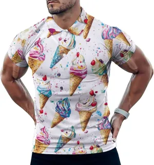 Ice Cream Cones Mens Polo Shirts Quick Dry Short Sleeve T-shirts Slim Tennis Collared Tees Tops