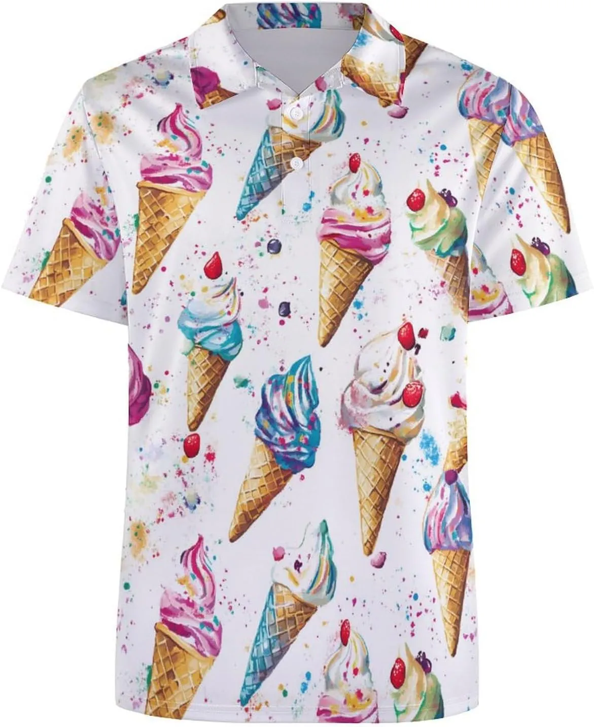 Ice Cream Cones Mens Polo Shirts Quick Dry Short Sleeve T-shirts Slim Tennis Collared Tees Tops