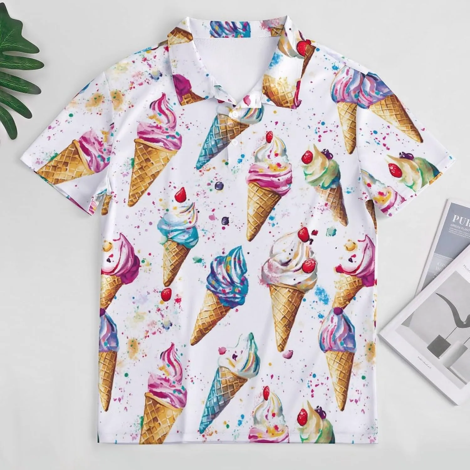Ice Cream Cones Mens Polo Shirts Quick Dry Short Sleeve T-shirts Slim Tennis Collared Tees Tops