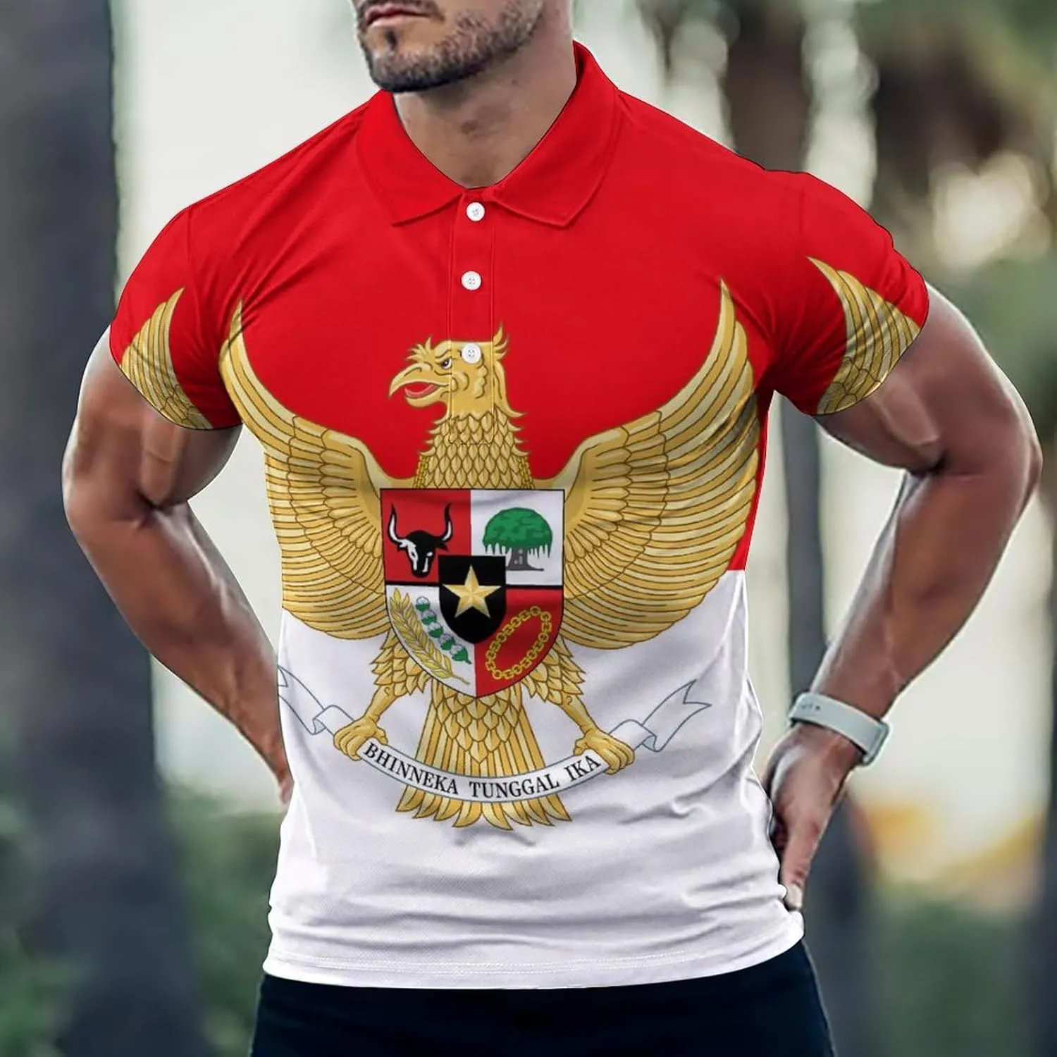Indonesian Flag Indonesia Emblem Mens Polo Shirts Quick Dry Short Sleeve T-shirts Slim Tennis Collared Tees Tops