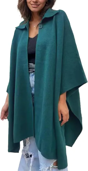 IVERIRMIN Women's Shawl Neck Poncho Coats Light Fleece One-button Cape Jackets Sherpa Open Sleeve Shawl Wraps Cloak Outerwear